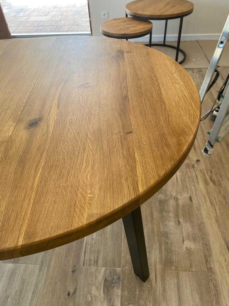 Stół dębowy rozkładany-stół okrągły rozkładany- metal -drewno-producen