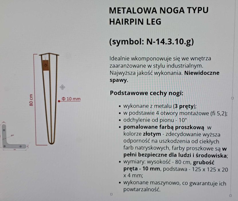 metalowa noga do stołu