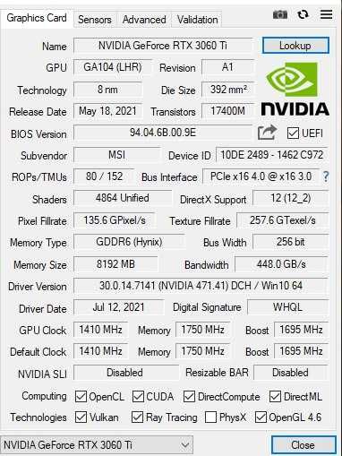 MSI GeForce RTX 3060 Ti Ventus 2X 8G OCv1 LHR