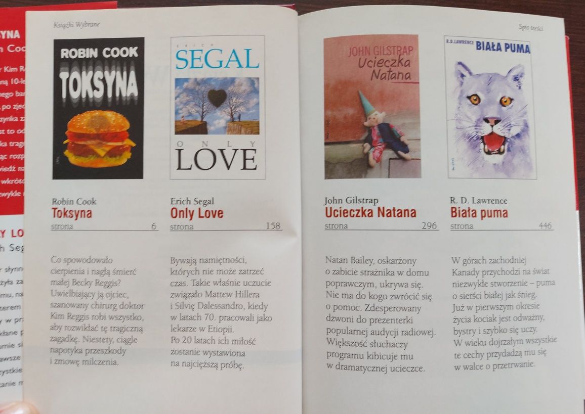 Książki wybrane/Reader's Digest/Toksyna/Only Love/Biała Puma/Ucieczka