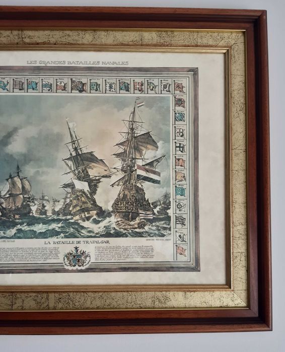 Belíssimo e antigo Quadro "Batalha de Trafalgar"