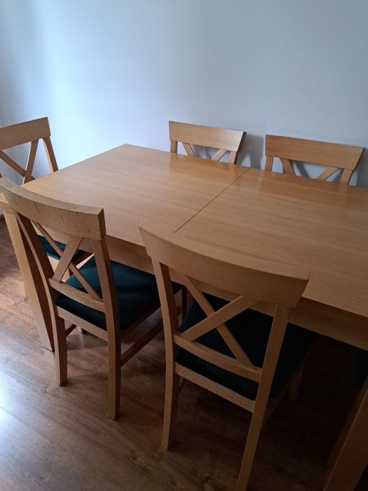 Komplet 6 krzeseł + stół,drewno buk