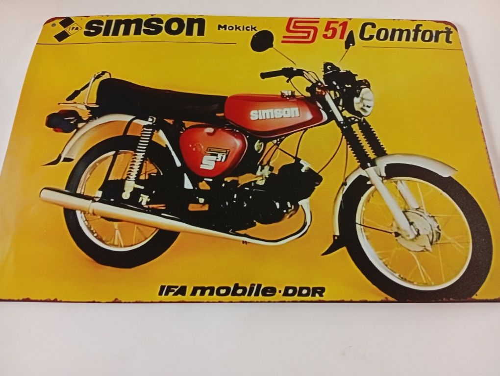 Tablica metalowa do powieszenia Simson S51 motor 20x30 cm