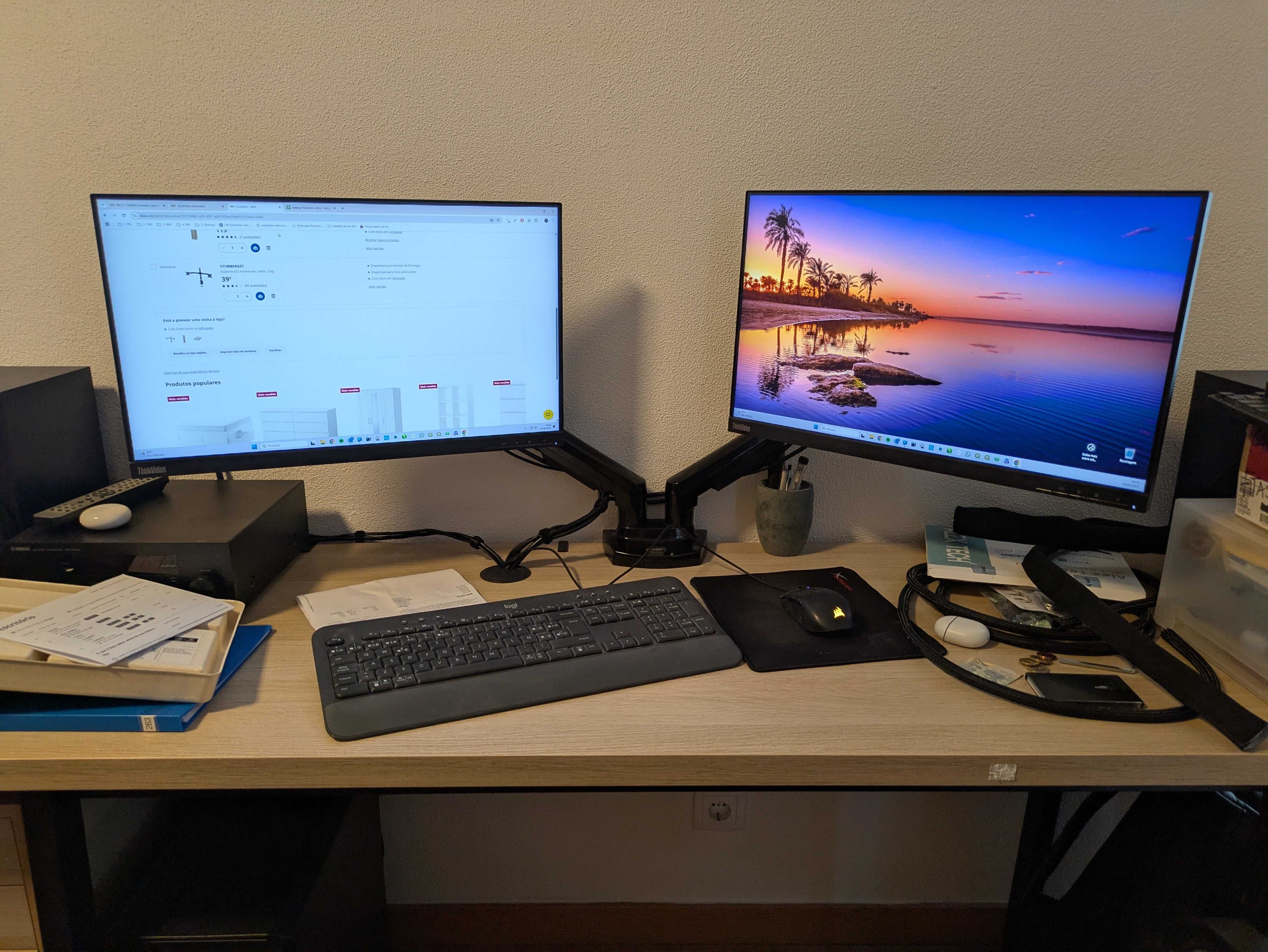 Suporte para monitor de braço duplo para ecrãs 19-32" VESA de 75/100mm