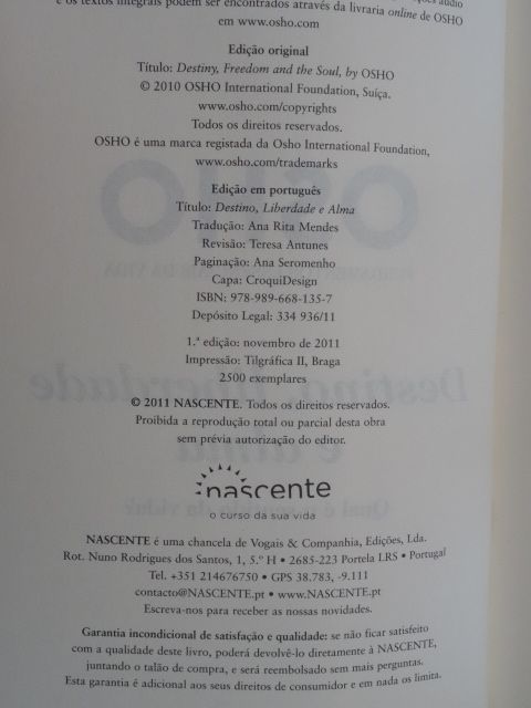 Destino, Liberdade e Alma de Osho