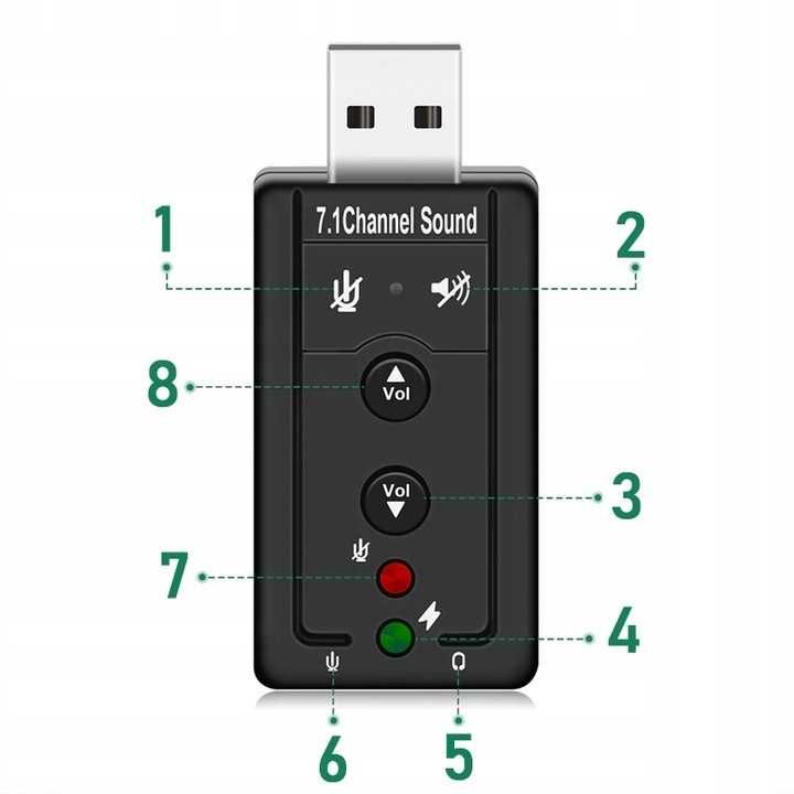 Karta Dźwiękowa USB 7.1 Mikrofon JACK Słuchawki