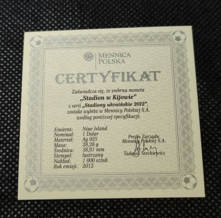 Серебряная монета стадион олимпийский Киев Евро 2012 1 доллар Ниуэ