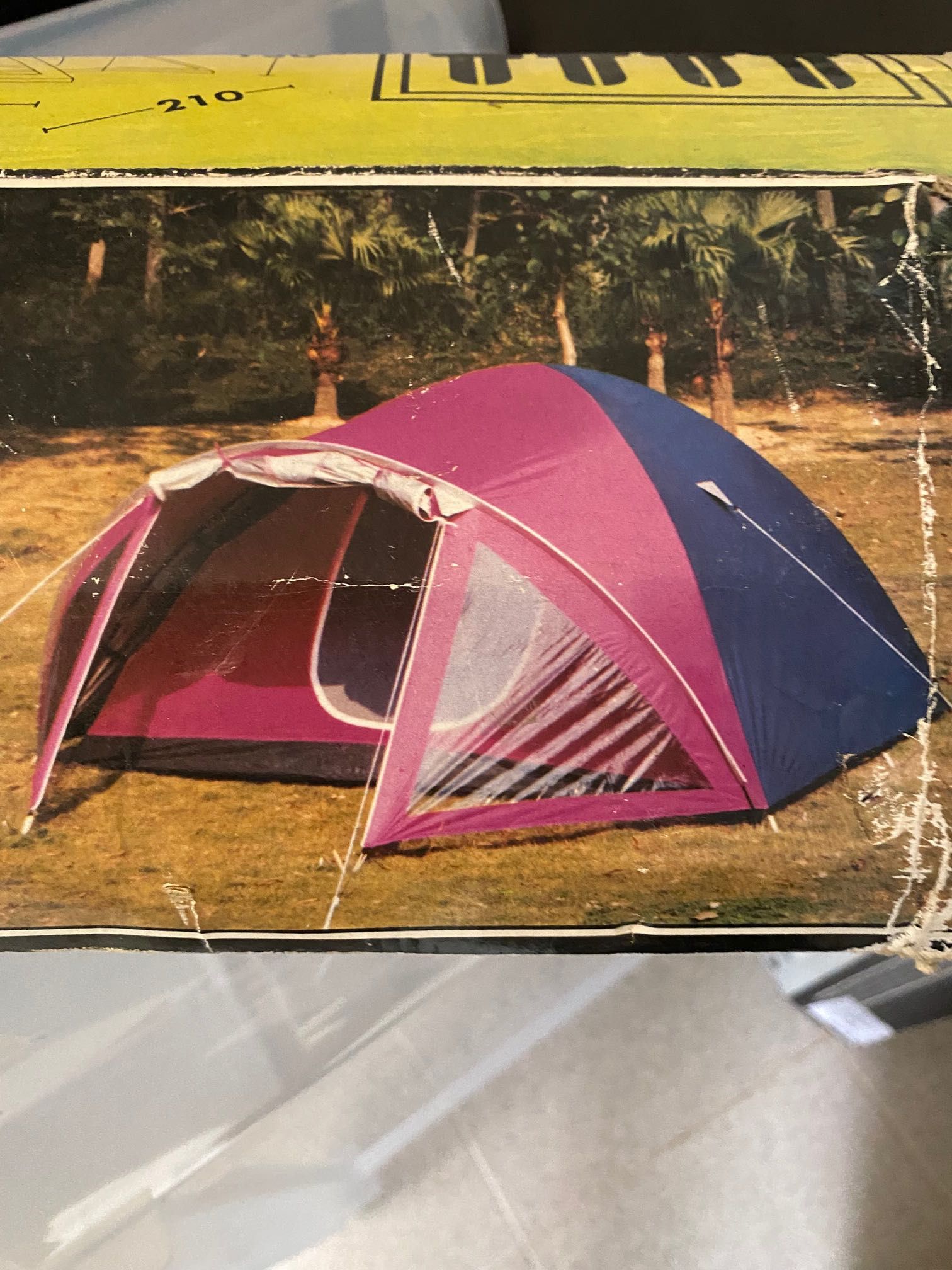 Tenda de Campismo para 4 Pessoas - cor verde e beje