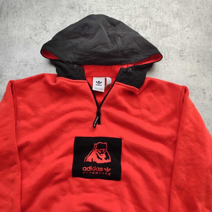MĘSKA Bluza z Kapturem Hoodie Suwak Pomarańczowa Polar ADV Adidas Logo
