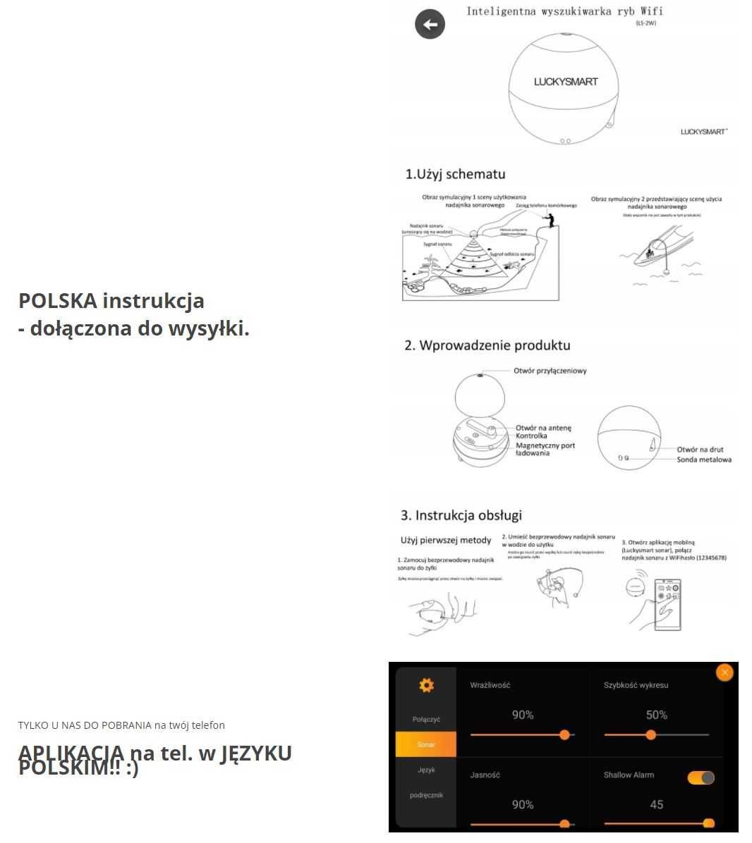 ECHOSONDA bezprzewodowa LS-2W WiFi 2022 LUCKY do smartfona jak deeper