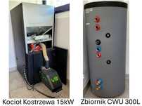 Kocioł Kostrzewa 15 kW + zbiornik CWU 300 l – komplet, super stan!