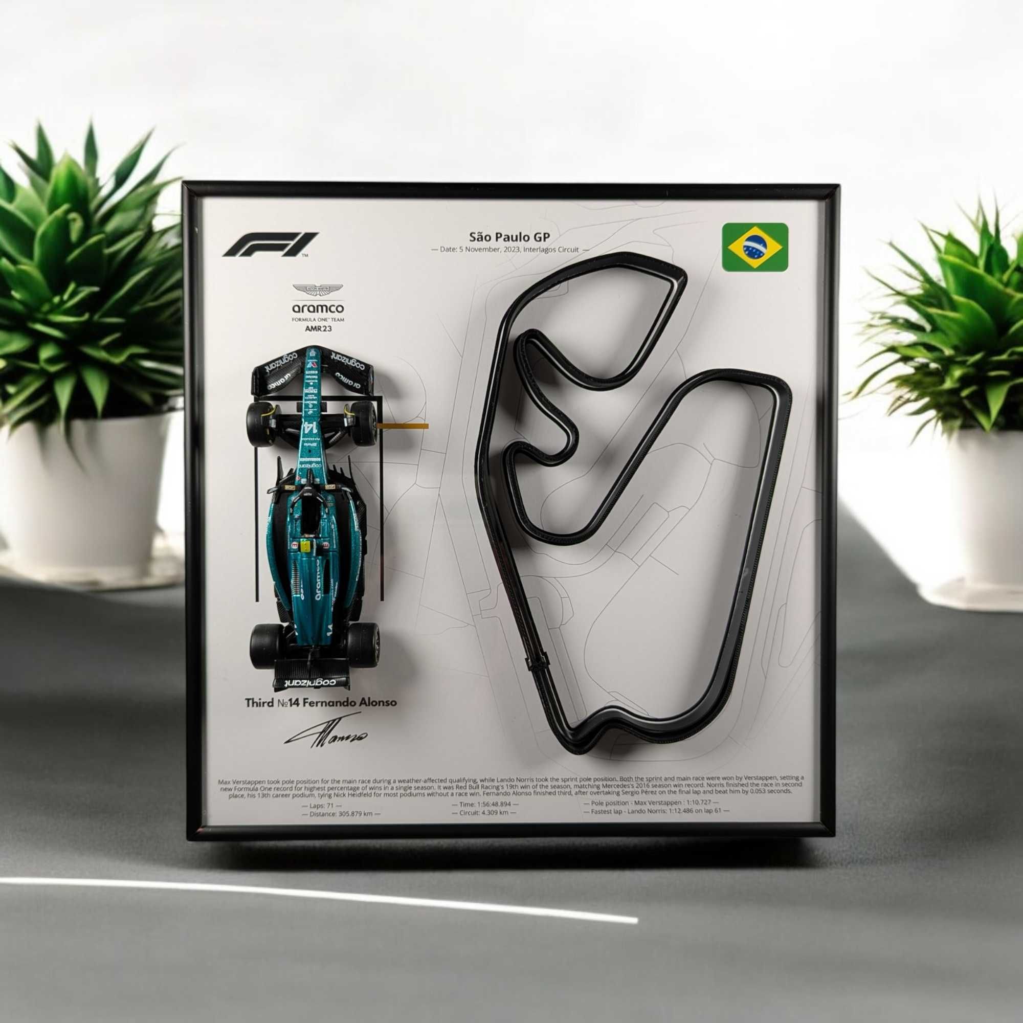 Bburago з Рамкою F1 AMR23 Траса São Paulo GP 2023 #14 Fernando Alonso