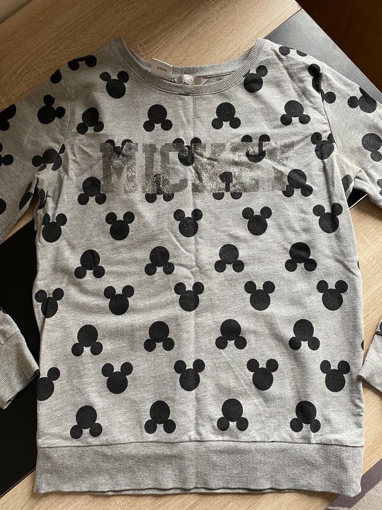 Szara Bluza napis mickey, myszka miki błyszcząca S/36 clockhouse c&a