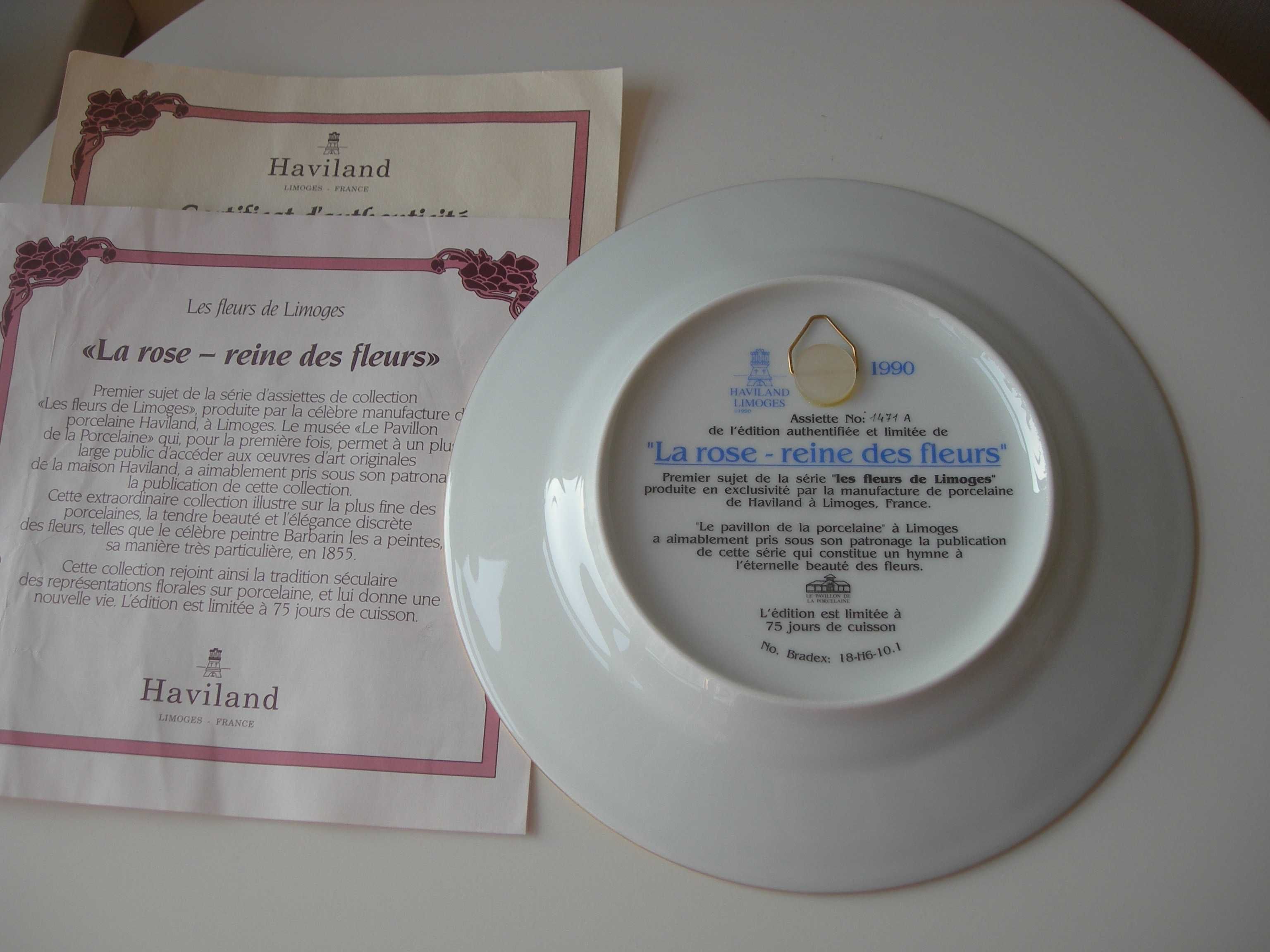 Тарелка, Роза королева цветов, Limoges, Франция, с сертификатом