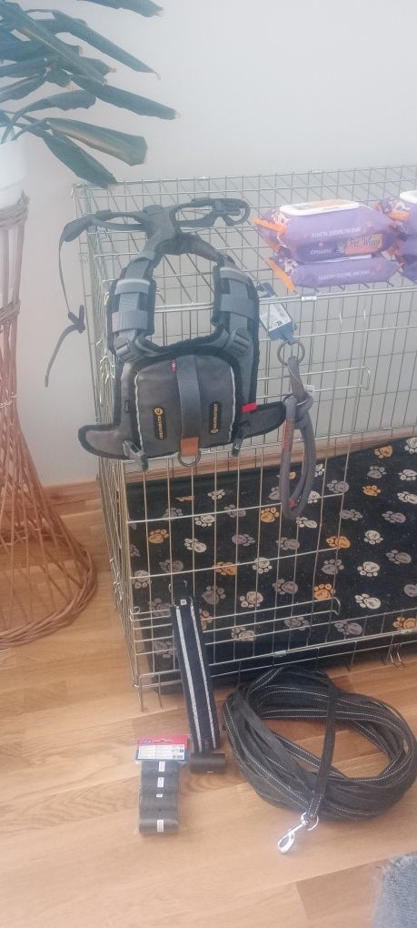 Kratka dla psa ,szelki , obroża nie używana z odblaskiem .