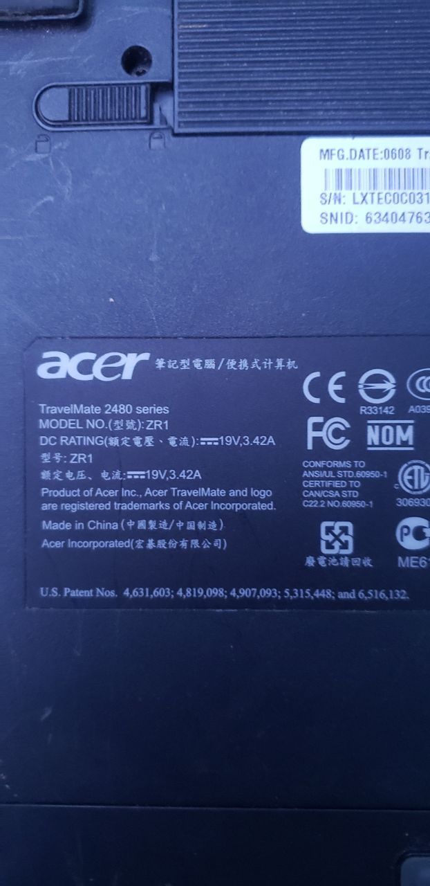 Ноутбук ACER travelmate 2480 ZR1