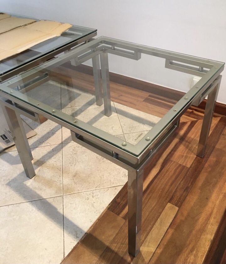 Mesinha mesa apoio (conjunto mesinhas inox e vidro)