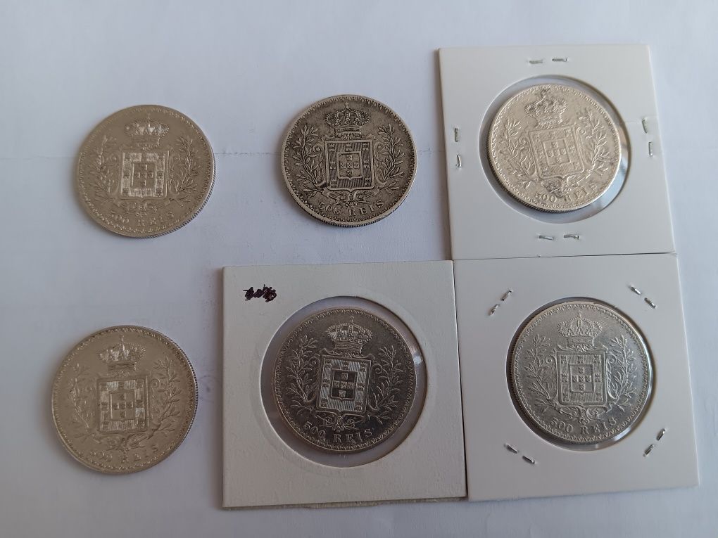 Moedas de 500 réis prata, 916,6. D.Carlos