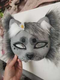 Wyjątkowa ręcznie robiona maska szary kot Grey therian Furry mask Cat