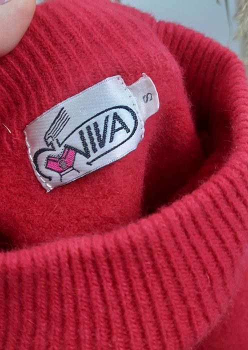 Wełniany sweter czerwony wełna angora golf ciepły sweterek splot gruby