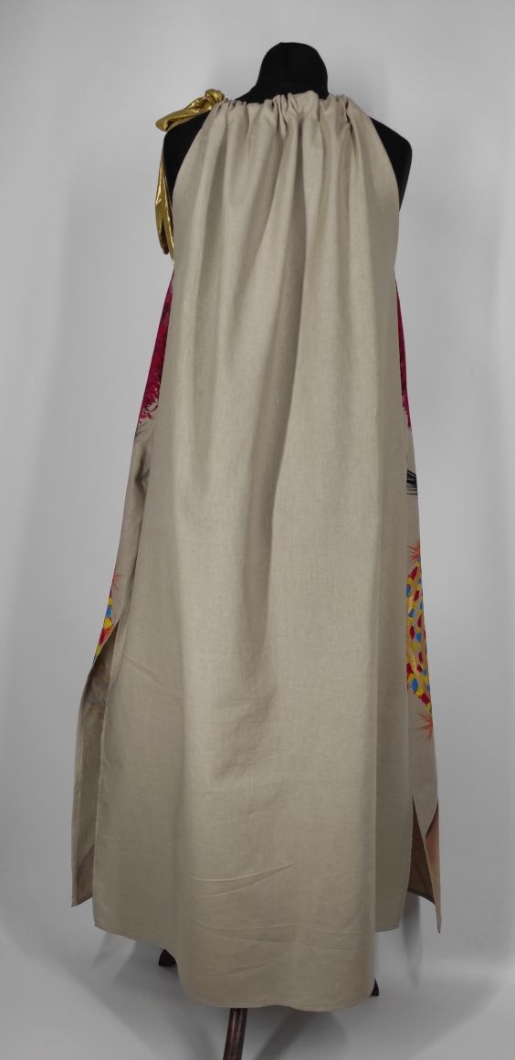 Lniana oversizowa maxi sukienka ręcznie malowana