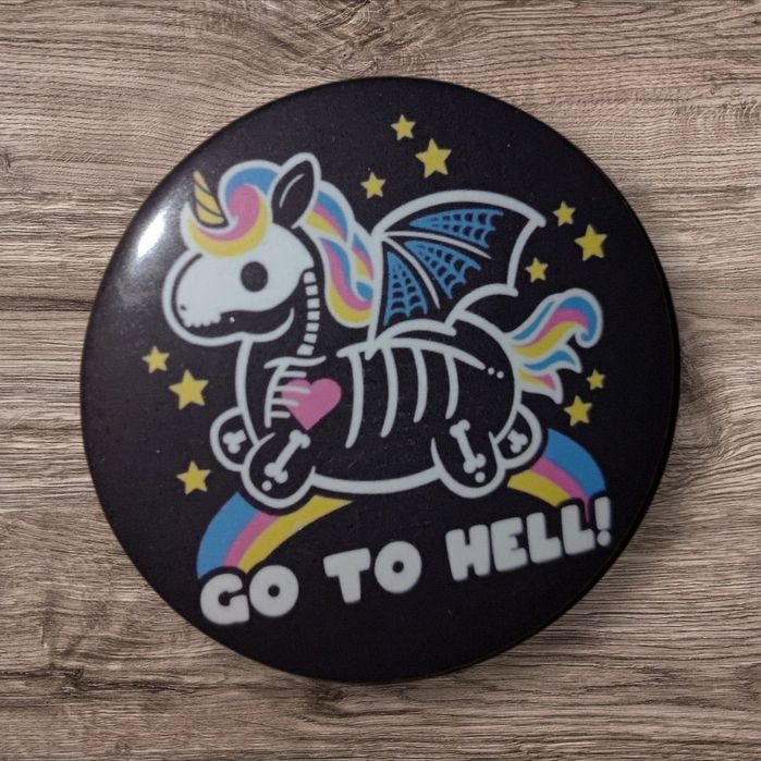 Przypinka,Jednorożec,Kościotrup,Goth,Rock,Metal,Święta,Piekło,Tęcza