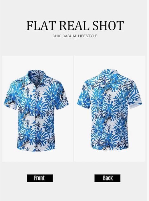 Męska koszula hawajska, biało niebieska, rozmiar L, MEILICLOTH