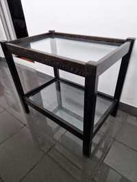Stolik drewniany szklany retro czarny