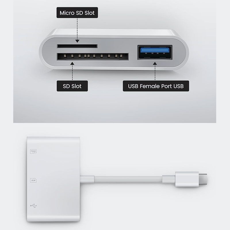 Adapter czytnik kart pamięci 3w1 typ C Tf Cf SD USB-C
