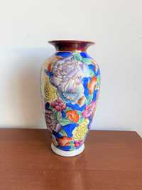 Jarra Porcelana Chinesa - Floral Azul e Dourada - Pintada Mão