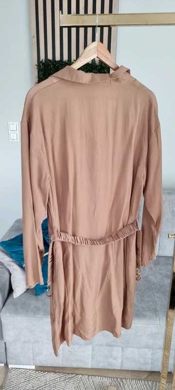 Brązowa sukienka mini z długim rękawem pasek Ochnik r.XL/42