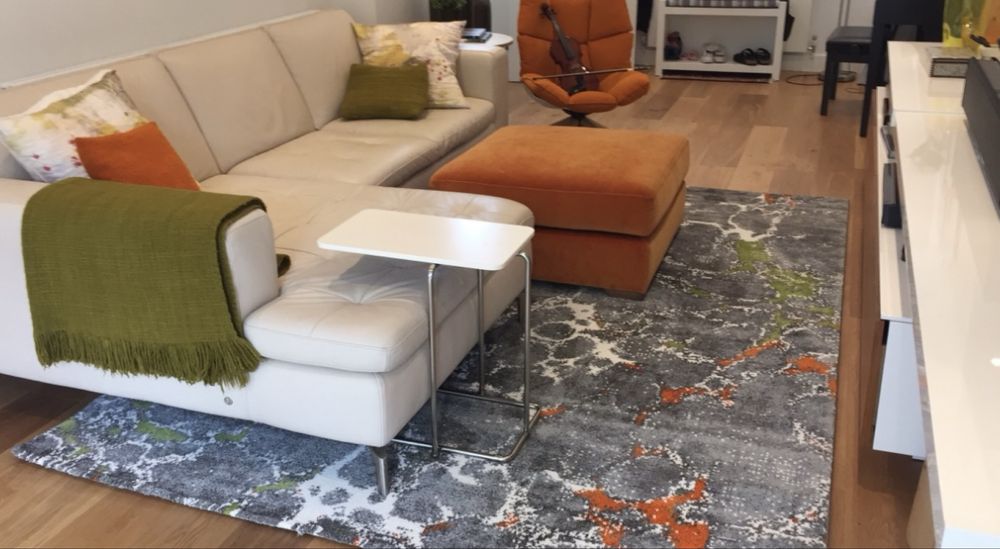 Sofá Natuzzi/Divani em pele bege com chaise longue – Caxias