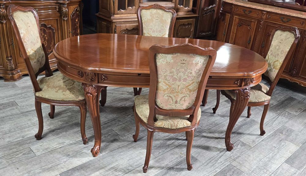 Unikatowy Francuski Rozkładany Stół + 4 Krzesła