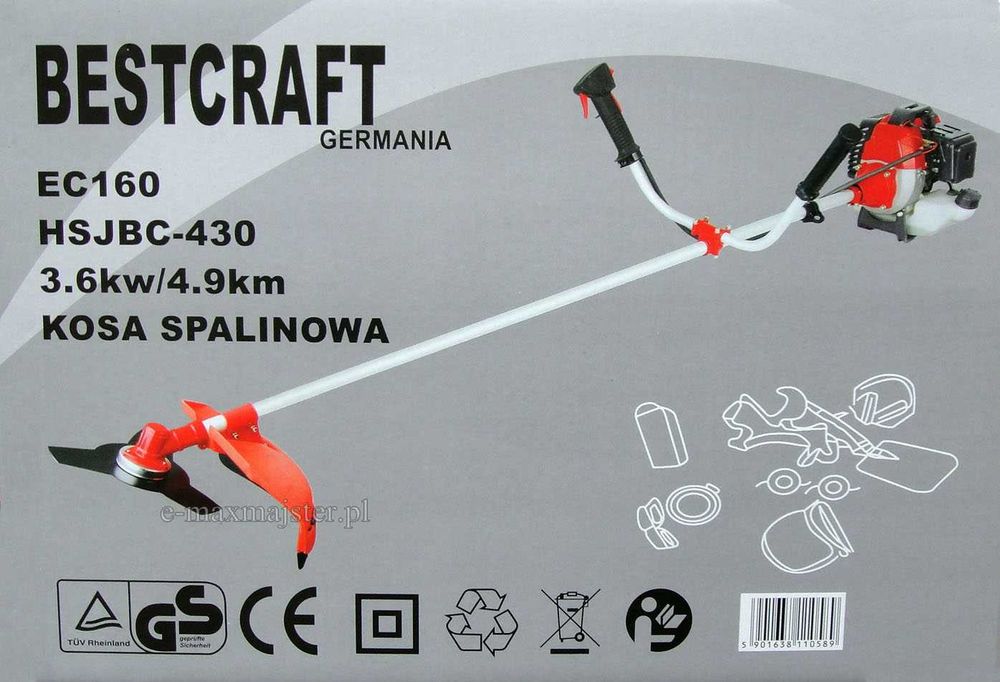 Kosa spalinowa Bestcraft 4,9 KM + 6 szpul + nóż + 3 x tarcze + szelki