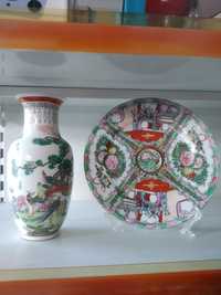 Jarra e prato em porcelana chinesa