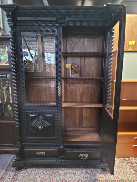 Livreiro antigo em madeira maciça - Bom estado geral