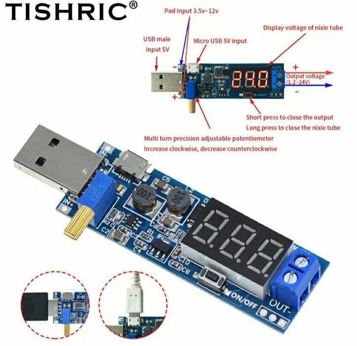 Повишаючі та понижаючі модулі.  MT3608, LM2596, LED-індикатор