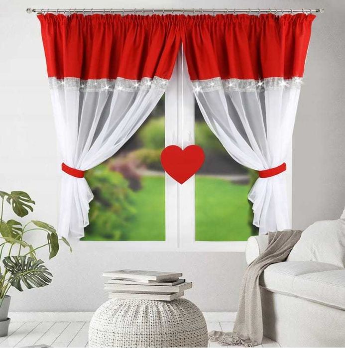 2 sztuki nowych firan z serduszkiem, firany, cyrkonie, firana woal