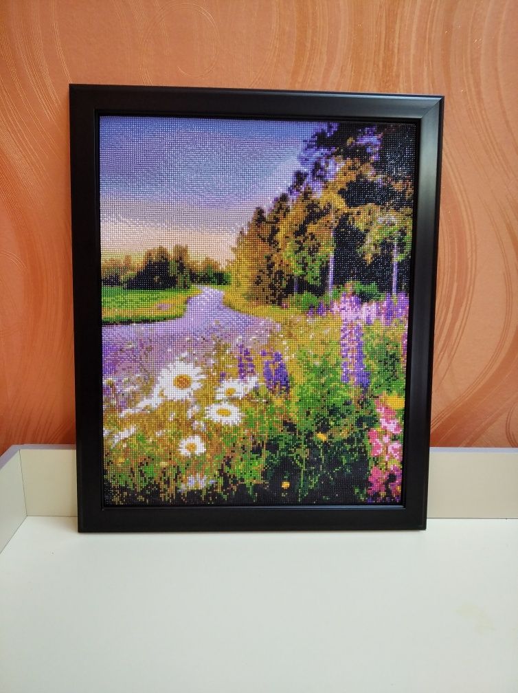 Картина, алмазная мозаика 40×50, подарок, поле, ромашки