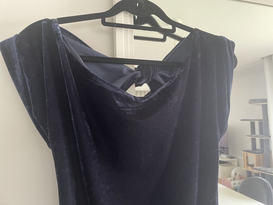 Vestido veludo Zara, tamanho S, azul marinho