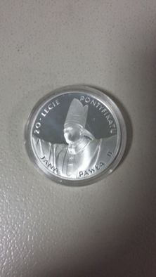 Moneta kolekcjonerska 20-lecie pontyfikatu Jana Pawła II 10zł 1998r