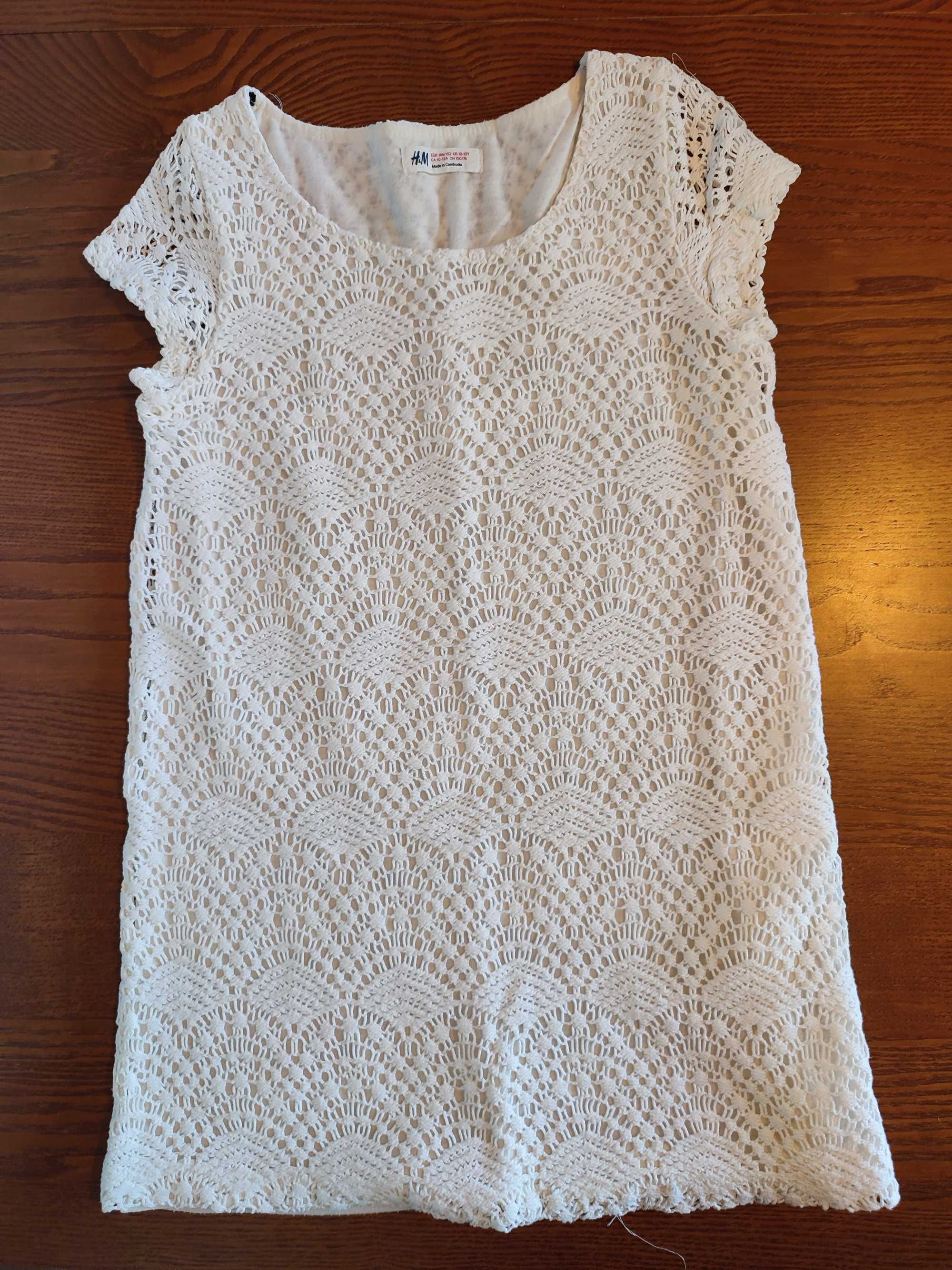 Koronkowa biała tunika długa bluzka H&M 10-12 lat, 146-152 cm