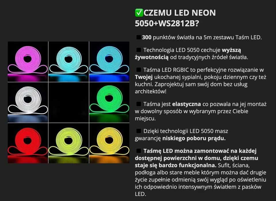 TAŚMA LED 5M BLUETOOTH Aplikacja Pilot Zestaw 60Led Neon