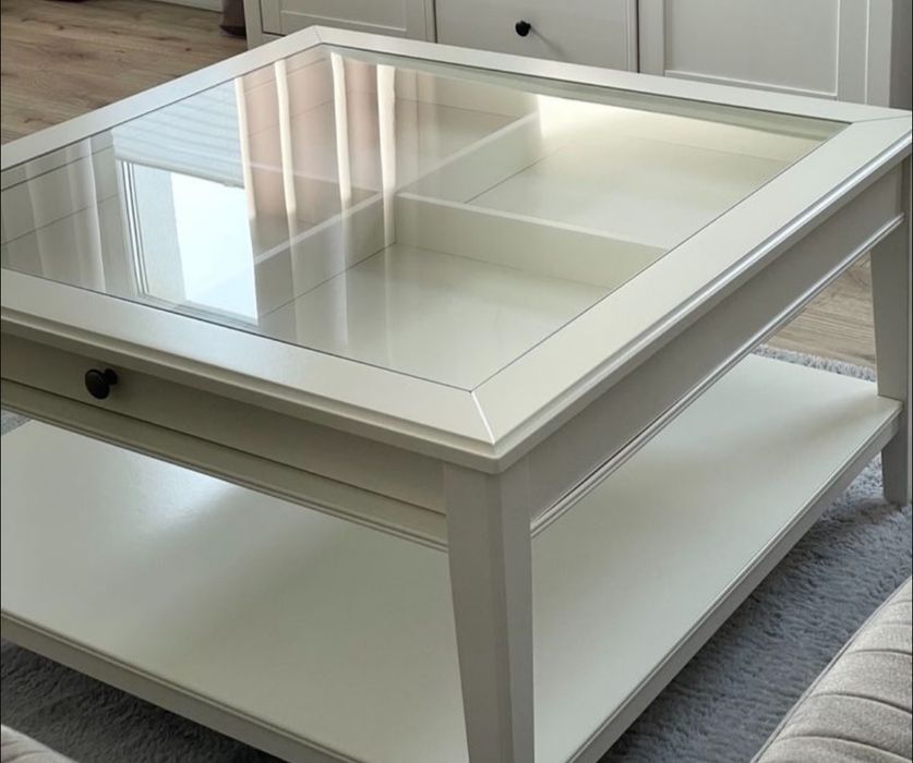 Stolik kawowy ława Ikea Hemnes Liatorp 93x93 szyba