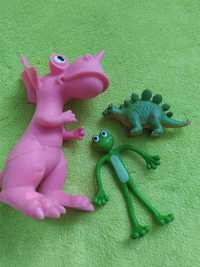 Zestaw zabawek dwa gumowe dinozaury i żaba elastyczna do wyginania