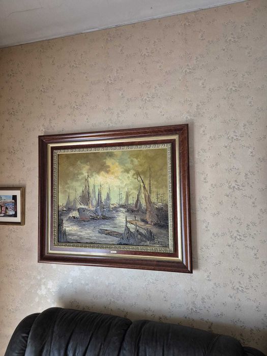 Quadro a óleo com moldura em madeira