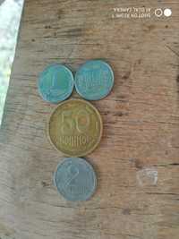Українські монети 1,2,5,25,50коп.1992р.