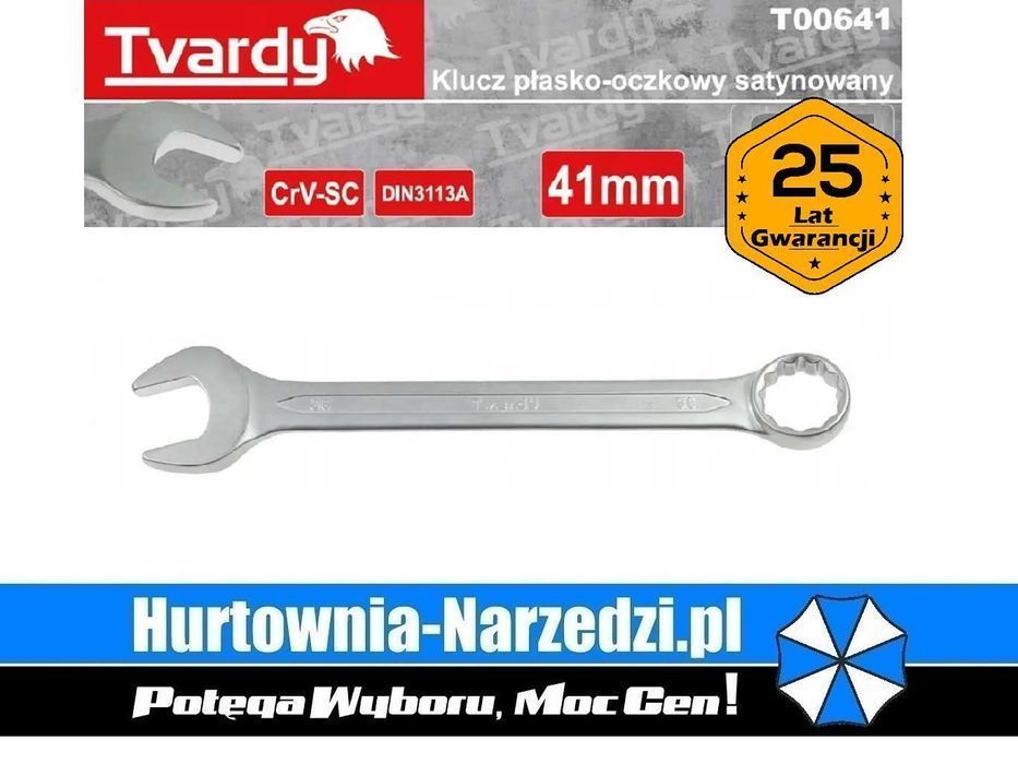 Klucz 41mm płasko-oczkowy satynowany Cr-V 41mm, klucz płaski 41mm