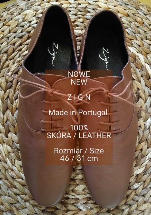 ZIGN Made in Portugal męskie buty, 100% Skóra, Rozmiar 46 / 31 cm