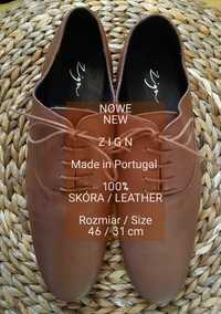 ZIGN  Made in Portugal  męskie buty, 100% Skóra, Rozmiar 46 / 31 cm